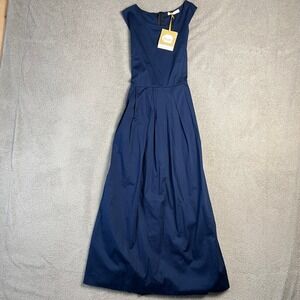 Maxi Cotton Dress Blue Sleeveless Size 8 Tie Back Made in Italy Maya Fashion